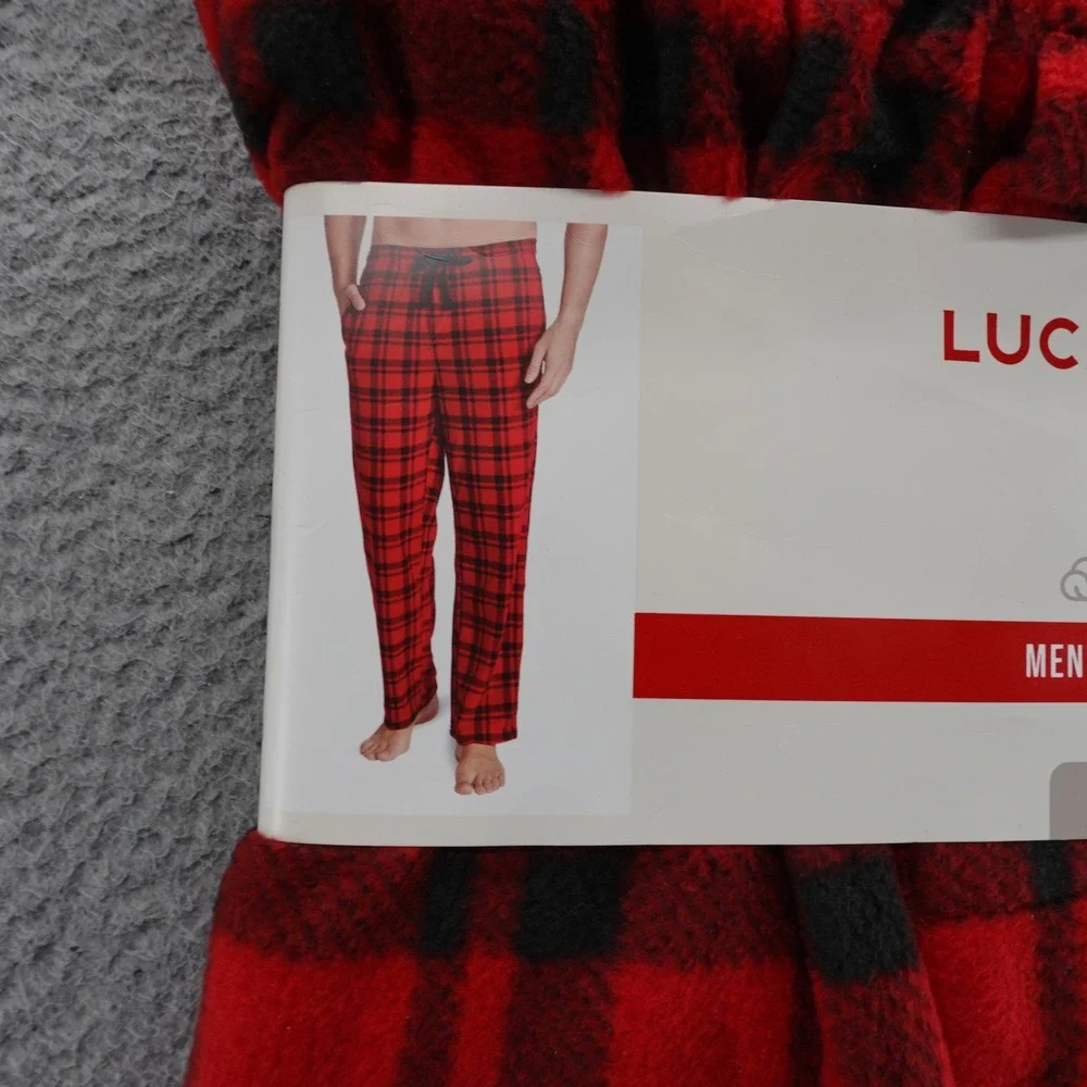 Lucky Brand Mens‎ Cloud Soft Red Black Plaid Fleece Sleep Pant XXL NEW